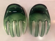 Vintage Green Lucite Salad Hands Tongs Set of 2 MCM Retro Acrylic Servers picture