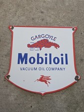 Vintage Porcelain Mobiloil GARGOYLE Pegasus Gas Pump Plate Sign 12