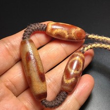 Vintage Tibetan Old Agate Dzi Beads Tiger Tooth Amulet Necklace Pendant 12×38mm picture