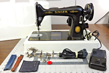 Superb 1953 SINGER 66 Sewing Machine w/Extras - SERVICED - Denim Leather picture