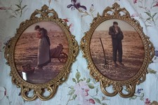 Victorian “The Angelus” Prints Fancy Gold Metal Frame Convex Glass USED Pre Own picture