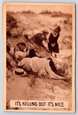 Antique Comic Romance Postcard Tis Killing But Its Nice Beach Couple picture