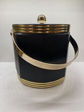Vintage Black Octagon Ice Bucket Brass Plated Handle New Old Stock with Lid picture