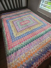 One Of A Kind Early Postage stamp hand sewn and Treadle quilt. Gorgeous picture