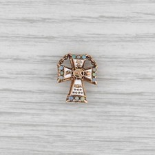 Antique Sigma Chi Badge Opal Cross 14k Gold Enamel Fraternity Pin picture