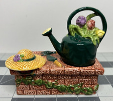 VTG EUC Clay Art Salt and Pepper Shaker Set - Watering Can and Gardening Theme picture