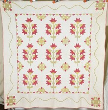 MUSEUM QUALITY Vintage 1850's Carolina Lily /Honeybee Antique Applique Quilt picture