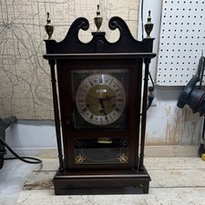 Vintage Barwick 4993 Mechanical Key Wind Triple Chime Pendulum Wood Mantel Clock picture