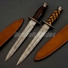Fairbairn Sykes WWI & WWII Daggers Pair In Hand Forged Damascus Steel w/ Grooves picture