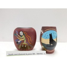 Rainbow Way Navajo Pottery Set Hand Painted  Mauve Ceramic Vases DW748 picture