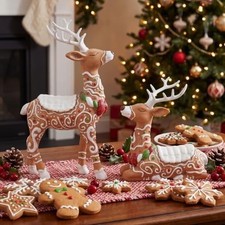 2 Pcs Gingerbread Reindeer Christmas Figurines Resin Holiday Decor picture
