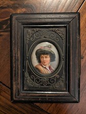 Antique 19c Miniature Portrait on Porcelain Ebonized Frame Magnolia MS Druggist  picture
