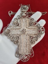 Antique Imperial Russian Silver Filigree Pectoral Cross Orthodox Clergy Priest picture