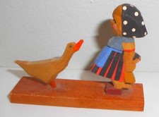 Vintage Erzgebirge HELBIG Expertic Girl with Doll in Front of Goose Germany Wood picture