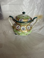 Antique Unmarked Nippon  Large Sugar Bowl Hand Painted Flowers Pink Gold picture