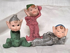 Charming Lot 3 Vintage MCM Commodore Japan Pixie Elf Christmas Ornaments picture