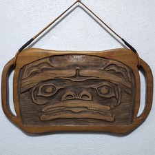 VTG Northwest Coast Indigenous-style Bear Carved Cedar Tray/Wall Hanging REPAIR picture