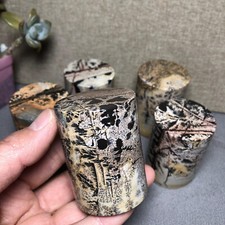 wholesale 5pcs Natural Chinese Painting Stone Quartz Crystal cylinder home decor picture