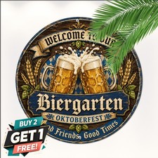 Oktoberfest Bavarian Party Banner Round Metal Sign German Tavern Bar Tin Plaque picture