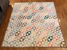 Vintage Hand Stitched Robbing Peter to Pay Paul Quilt 77x81 Feedsack c1930s/40s picture