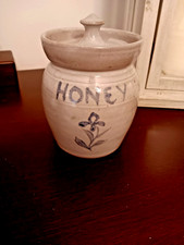 Jugtown Ware Honey Pot Hand Painted Flower No Dipper Dated 1979 picture