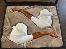 Two Vintage Sherlock Holmes &Dr Watson Smocking Pipes Block Meerschaum Unsmoked picture