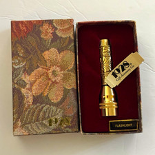 Vintage 1928 Gift Accessory Co. Ornate Gold Tone Mini Flashlight In Box New picture