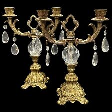 Vintage 1950s Set of 2 Candelabra Rococo Style Chateau 2 Arms Casted Solid Brass picture