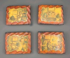 Vintage 1970s Wood Mouse Wall Plaque Set of 4 Kitsch Cottagecore Decor 3.5x3