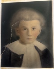 Antique Hand-Tinted Child Portrait Photo Crayon Enlargement c.1900 picture
