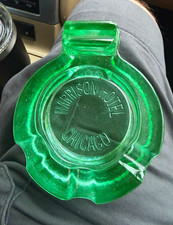 Green Uranium Glass Ashtray - Harrison Hotel Chicago, IL 1930s  No cracks chips picture