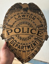 Rare  Original 1950s Lawton, Oklahoma Police Car Door Metal Sign. 14x19 picture