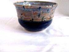OCMULGEE POTTERY artist-signed bowl in blues & beige . 7 1/4  D. picture