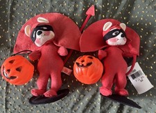 Annalee 2 Lil' Devil Bear Masked Figurines Trick-or-Treat Halloween Pumpkins USA picture