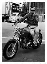 STEVE MCQUEEN FLIPPING THE BIRD ON MOTORCYCLE 5X7 B&W PHOTO picture