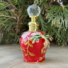 Dragonfly Oriental Vintage-Style 6mL Metal Glass Oil Perfume Bottle In Lava Red picture