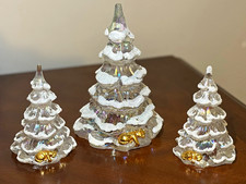 Fenton Art Glass Clear Iridescent Christmas Tree  Set picture