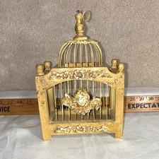 Vintage Gold Cherub Angel Birdcage Decorative Ornate Floral Metal Wire Decor picture