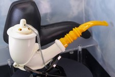 Cleaned- STUNNING SMS Meerschaum Sitter with Wind Cap CHIMNEY (with Case) Pipe picture