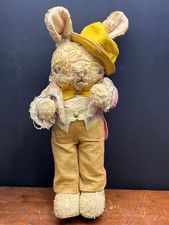 Vintage Antique Dapper Gentleman Easter Bunny Straw Stuffed Rabbit Googly Eyes picture