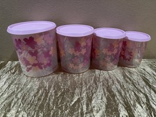 Tupperware Beautiful Clear See-Thru New Set Of 4 Canisters Pink Blossom Flowers picture