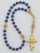 Handmade Orthodox Rosary, Chotki, Blue Shell Pearl, Golden Stainless Steel Cross picture
