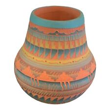 Hand-Painted & Etched Pottery Vase Signed by Navajo Artist Hilda Whitegoat 4” picture