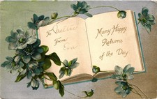 Vintage 1907 Floral Birthday Postcard with Open Book Greeting picture