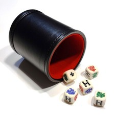 New Bicast Leather Dice Cup with Red Felt Lining & 5 Rounded Corner Poker Dice picture