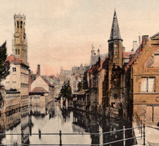 * Antique DB Quai Du Rosaire & Belfry Of Bruges Belgium Hand Tint c1900s picture